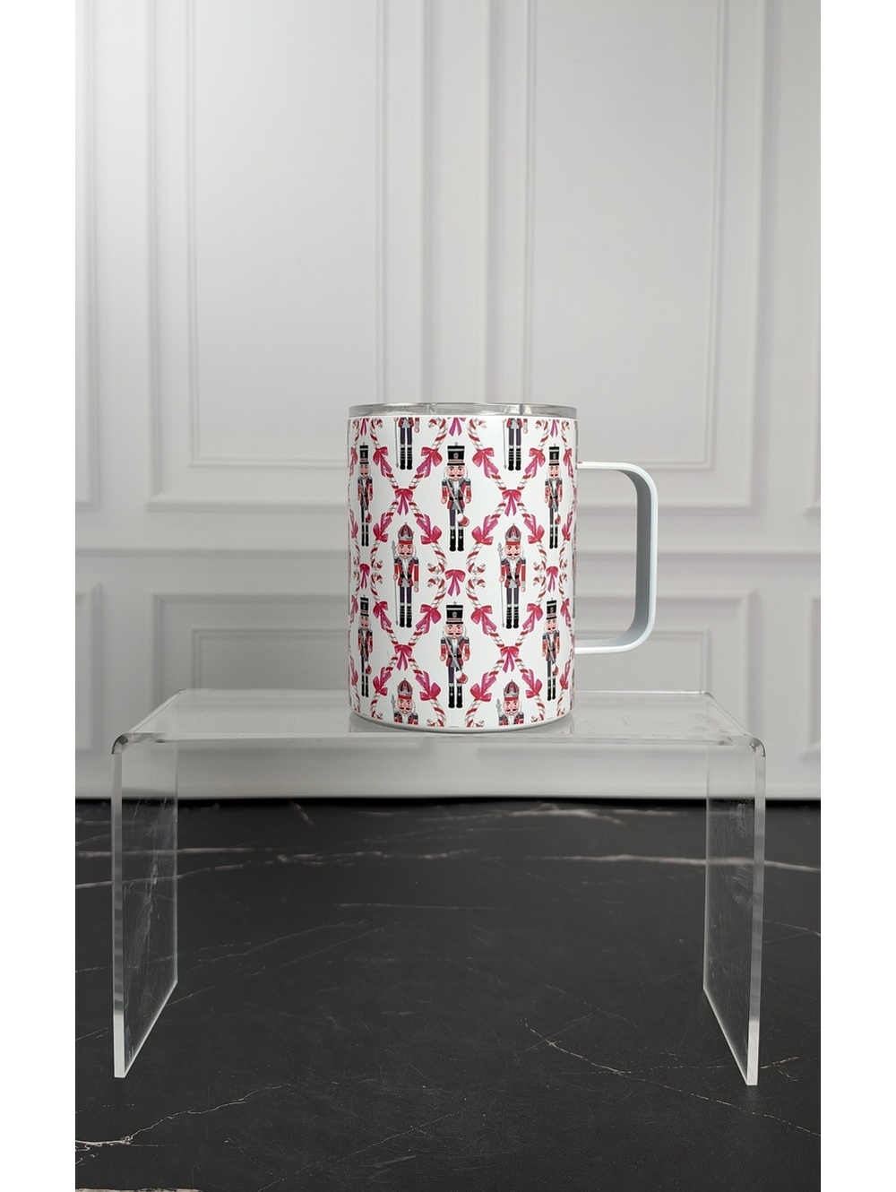 Frost Nutcracker Pink Bow Christmas Insulated Stainless Steel Mug 13.5 oz